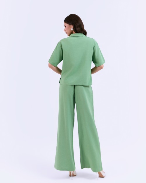 SIXDO G-Green Lapel Collar Woven Jumpsuit