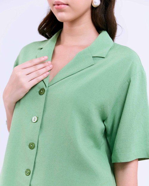 SIXDO G-Green Lapel Collar Woven Jumpsuit