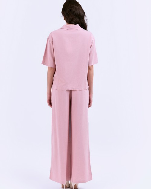 SIXDO G-Pink Lapel Collar Woven Jumpsuit