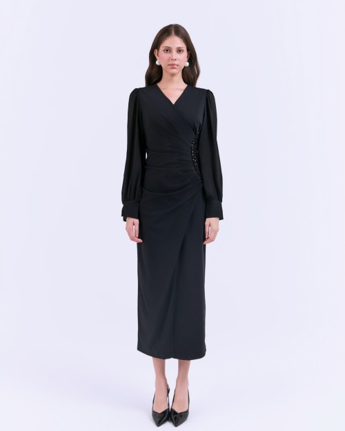 Sixdo G-Black Silk Sarong Dress