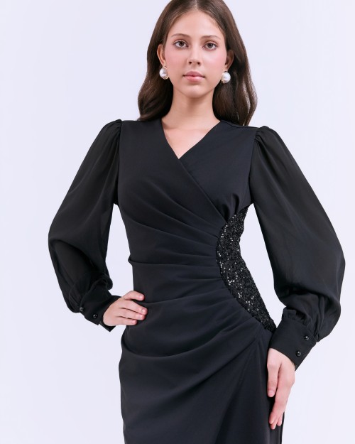 G-Black Silk Sarong Dress