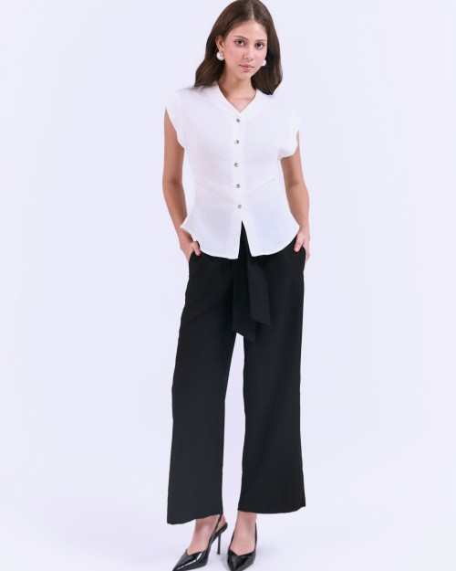 SIXDO G-White V-Neck Woven L Blouse