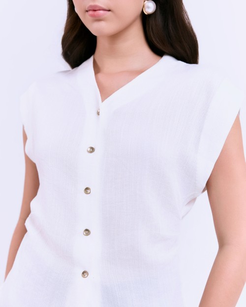 Sixdo SIXDO G-White V-Neck Woven L Blouse