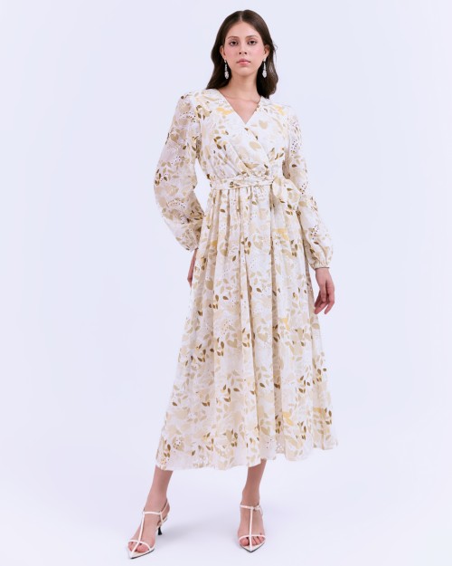 SIXDO G-Yellow Wrap Woven Flared Dress L