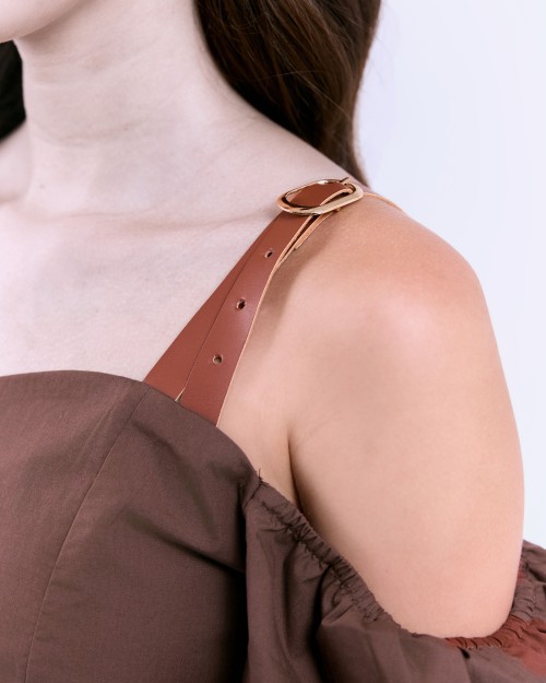 SIXDO G-Coffee Brown Woven Flared Dress