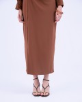 G-Coffee Brown 3D Flower Silk Pencil Dress