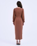 G-Coffee Brown 3D Flower Silk Pencil Dress