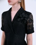 SIXDO G-Black Organza Flared Dress