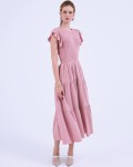 SIXDO G-Pink Butterfly Sleeves Woven Flared Dress