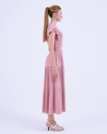SIXDO G-Pink Butterfly Sleeves Woven Flared Dress