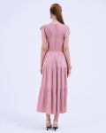 SIXDO G-Pink Butterfly Sleeves Woven Flared Dress