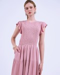 SIXDO G-Pink Butterfly Sleeves Woven Flared Dress