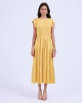 SIXDO G-Yellow Butterfly Sleeves Woven Flared Dress