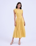 SIXDO G-Yellow Butterfly Sleeves Woven Flared Dress