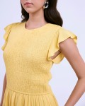 SIXDO G-Yellow Butterfly Sleeves Woven Flared Dress