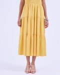 SIXDO G-Yellow Butterfly Sleeves Woven Flared Dress