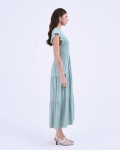 SIXDO G-Green Butterfly Sleeves Woven Flared Dress