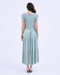 SIXDO G-Green Butterfly Sleeves Woven Flared Dress