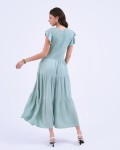 SIXDO G-Green Butterfly Sleeves Woven Flared Dress