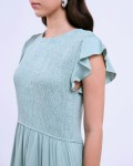 SIXDO G-Green Butterfly Sleeves Woven Flared Dress
