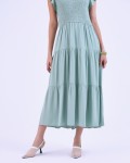 SIXDO G-Green Butterfly Sleeves Woven Flared Dress