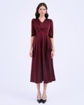 G-Dark Red Silk Flared Dress