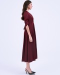 G-Dark Red Silk Flared Dress