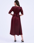 G-Dark Red Silk Flared Dress