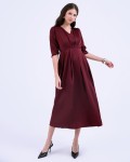 G-Dark Red Silk Flared Dress