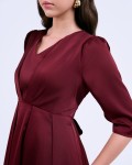 G-Dark Red Silk Flared Dress