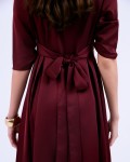 G-Dark Red Silk Flared Dress
