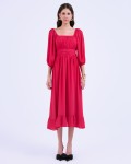 SIXDO G-Rosy Puff Sleeves Voile Flared Dress