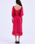 SIXDO G-Rosy Puff Sleeves Voile Flared Dress
