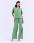 SIXDO G-Green Lapel Collar Woven Jumpsuit
