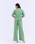 SIXDO G-Green Lapel Collar Woven Jumpsuit