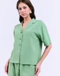 SIXDO G-Green Lapel Collar Woven Jumpsuit