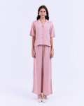 SIXDO G-Pink Lapel Collar Woven Jumpsuit