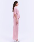 SIXDO G-Pink Lapel Collar Woven Jumpsuit
