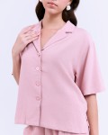 SIXDO G-Pink Lapel Collar Woven Jumpsuit