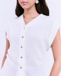SIXDO G-White V-Neck Woven L Blouse