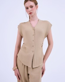 SIXDO G-Beige V-Neck Woven L Blouse