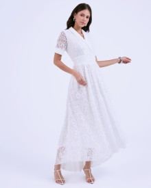 SIXDO G-White Organza Flared Dress