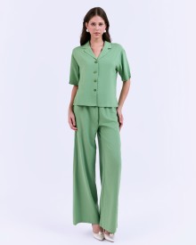 SIXDO G-Green Lapel Collar Woven Jumpsuit