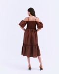 SIXDO G-Coffee Brown Woven Flared Dress