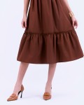 SIXDO G-Coffee Brown Woven Flared Dress