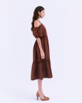 SIXDO G-Coffee Brown Woven Flared Dress